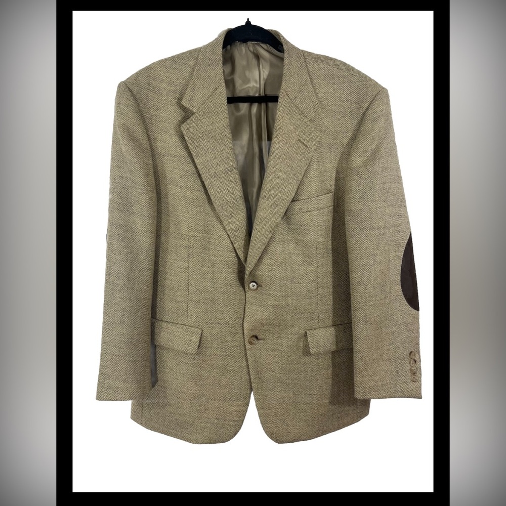 Roundtree & Yorke Wool Mohair Blazer Brown Elbow Patches Size 42S